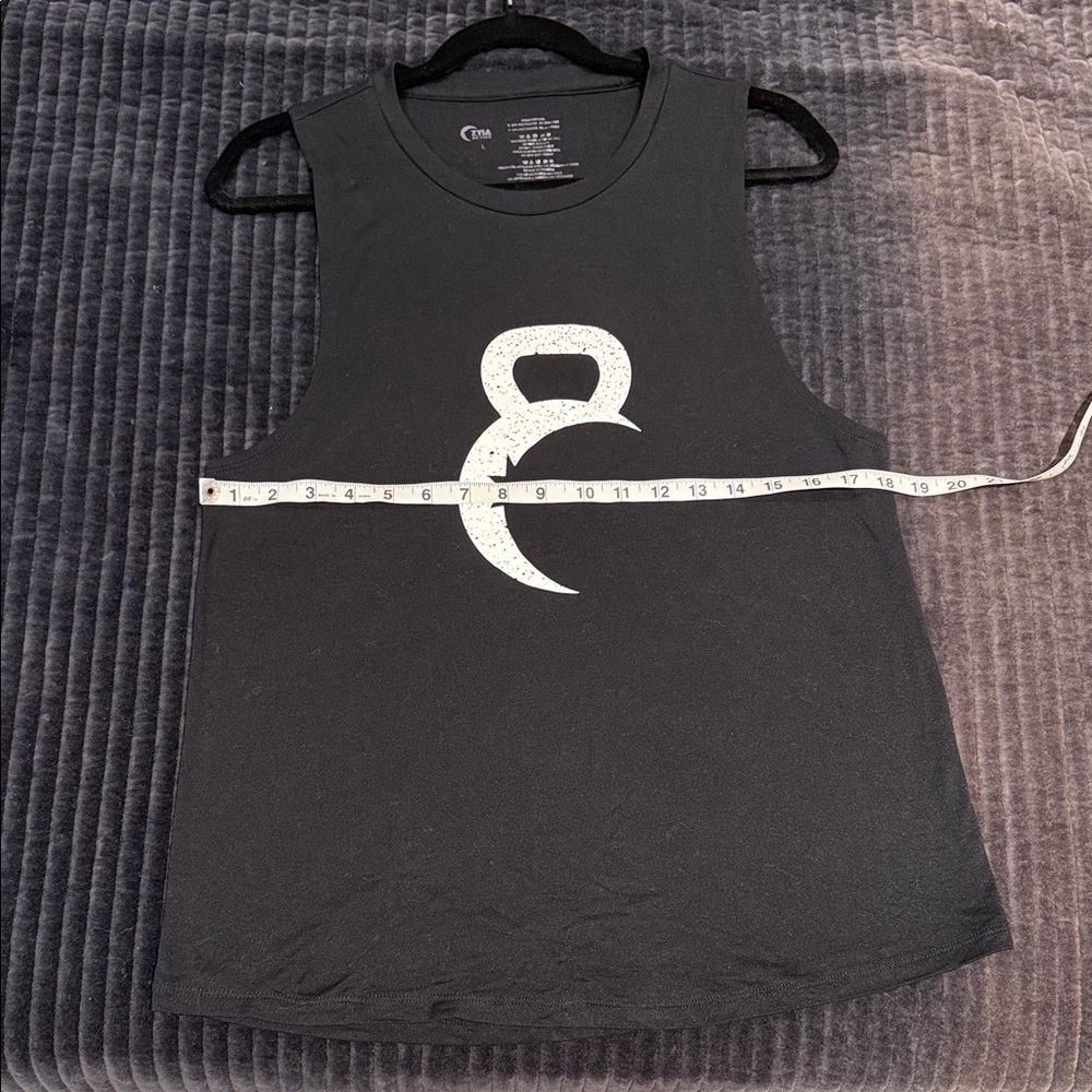 NWOT Zyia Black Muscle Tank Top with White Kettlebell Graphic